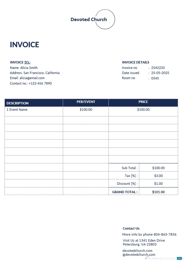 Download Church Service Invoice Template Photoshop template
